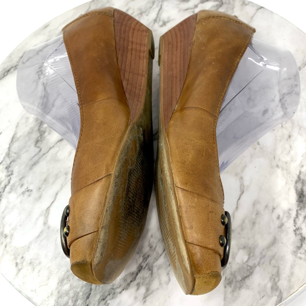 Jessica Simpson Brown Leather Ballet Toe Buckle Wedge Flats 8.5 Classic Preppy - Picture 7 of 16